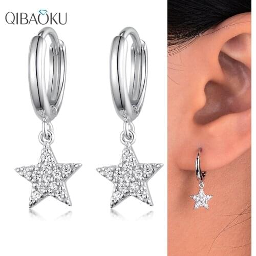 925 Sterling Silver Hoop Earring Circle Star Pendant Earring Zircon Ear Jewelry Sweet Simple Noble Gift Earrings for Women