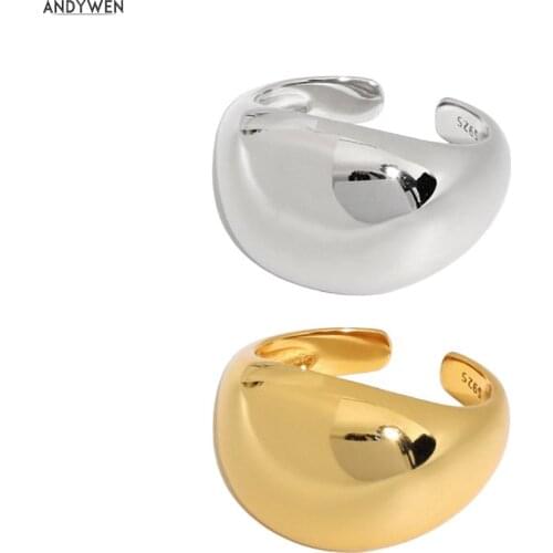 ANDYWEN 925 Sterling Silver 2021Round Big Large Resizable Rings Women Geometric Irregular Fashion Jewelry Wedding Gift