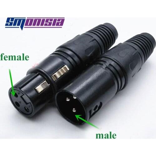 Smonisia 100pcs Nickel-plated 3-pin Black Cannon XLR Male/Female Plug for Microphone