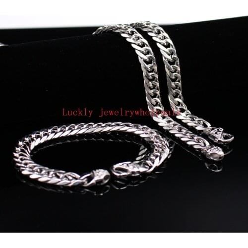 12mm/15mm One set Stainless Steel Jewlery Set Heavy Chunky Miami Cuban Curb Link Chain Necklace & Bracelet Set for Mens