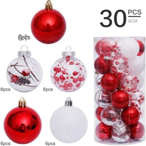 30pcs 6cm Shatterproof Christmas Ball Decoration Kit Xmas Tree Hanging Pendant Decor for Christmas 2021 New Year Wedding Party