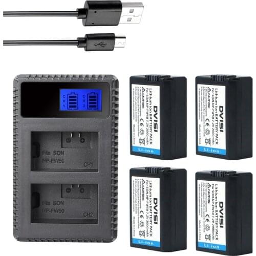 4Pcs NP-FW50 FW50 NPFW50 Battery+LCD Dual USB Charger for Sony a37 Alpha 7 7R II 7S a7S a7R II a5000 NEX-7 DSC-RX10 RX10 II III