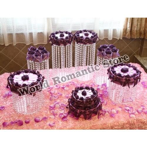 Big size crystal Acrylic Wedding round cake stand Party Props 6pcs crytal cake holders Wedding Decoration