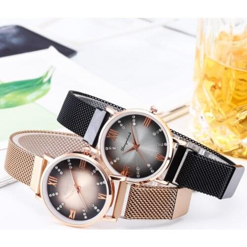 2020 Women Set Watches Luxury Magnetic Watches Women Rose Gold Fashion Ladies Rhinestone Surface Quartz Clock Relogio Feminino