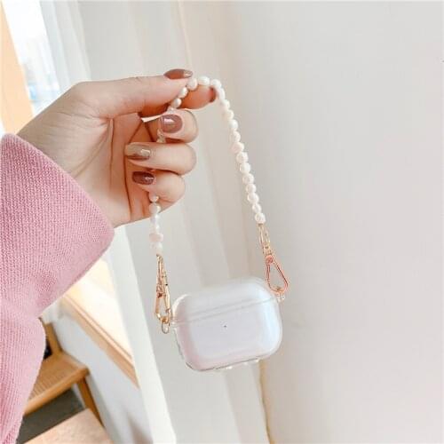 Cute Pearl Keychain Headset Cover For Airpods 1 2 Case Pro 3 Silicone Soft Transparent Headphone Earphone Case Clear Shell Gifts