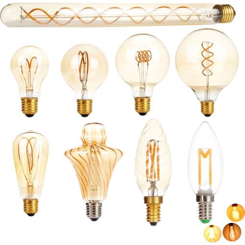 E27 LED Edison Light Bulb Dimmable Retro Carbon Lamp E14 220V A60 T30 G80 ST64 G95 G125 Vintage Tungsten Indoor Lighting Decor