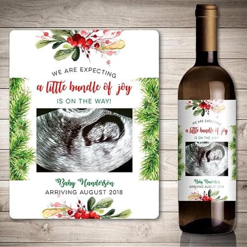 Custom Photo Holiday Pregnancy Announcement Wine Label,Personalized Christmas Ultrasound Pregnancy Reveal,Parents' Blessing Gift