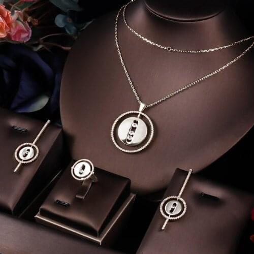 Janekelly Hotsale African 3pcs Bridal Jewelry Sets New Fashion Dubai Full Jewelry Set For Women Wedding Party Accessories Design