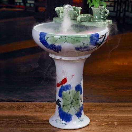 Jingdezhen ceramic floor decoration Feng Shui lucky ball water column fountain atomization humidifier tank yard