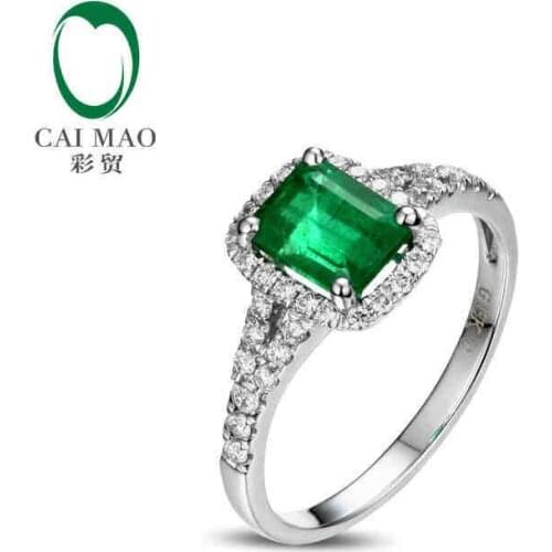 CaiMao 1.5ct Natural Emerald 18KT/750 White Gold 0.4ct Round Cut Diamond Engagement Ring Jewelry Gemstone colombian