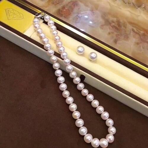 Set of south sea white round 9-10mm pearl necklace 18"earring