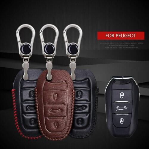 Leather Car Key Case Cover for Peugeot 2008 3008 5008 106 107 208 206 306 207 307 407 607 308 SW 408 508 Key Chain Accessories