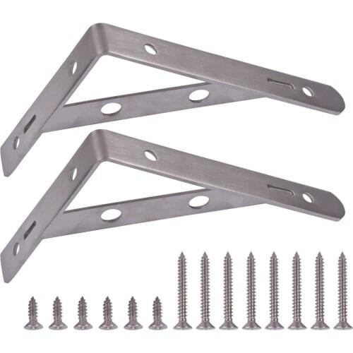 1 Pair Stainless Steel Brushed Finish 6 Inch Heavy Duty Shelf Bracket Corner Brace Support Fastener Wall Hanging With Screws