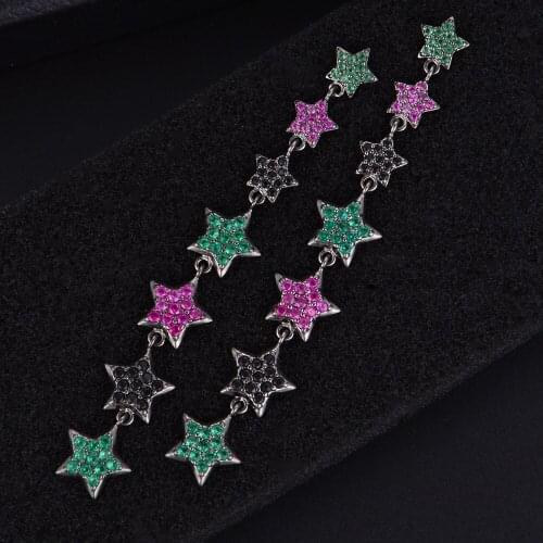 LARRAURI Fashion Full CZ Drop Earrings For Women Girls Party Jewelry Long Pointed Stars Pierced Dangle Earrings For Women