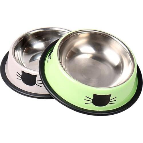 Cat Dishes Stainless Steel Bowls for Small Cats and Dogs with Non-Skid Rubber Base, Pet Food and Water Bowls, 8 Ounce