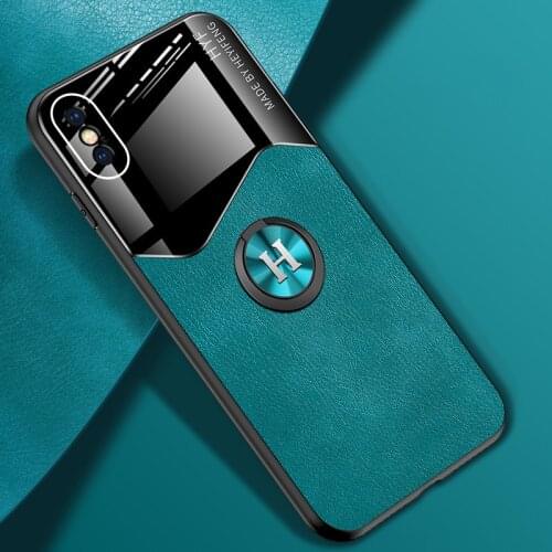 Skeypaik Fashion Car Magnetic Shockproof Silicone Soft Ring Stand PU Leather Case For iPhone X XS Max XR Back Cover Fundas