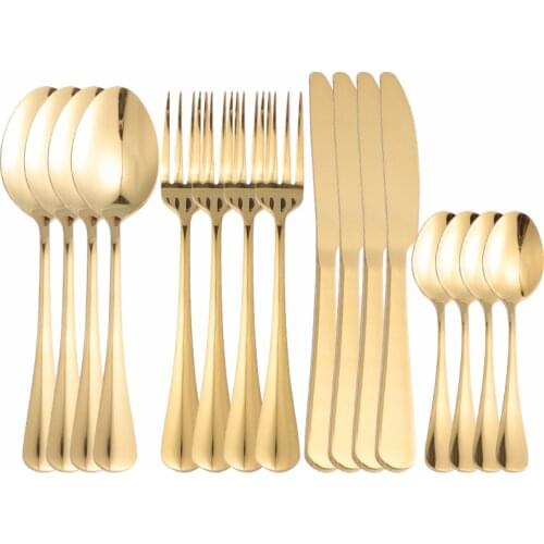 16Pcs Gold Stainless Steel Cutlery Tableware Set Dinnerware Flatware Set Forks Knives Spoons Set Wedding Home Party Silverware