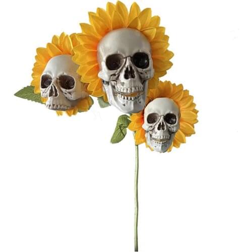 2021 New Halloween Decorations Outdoor Simulation Sunflower With Skull Head Horro Yard Skeleton Ornaments Scary Party Decor