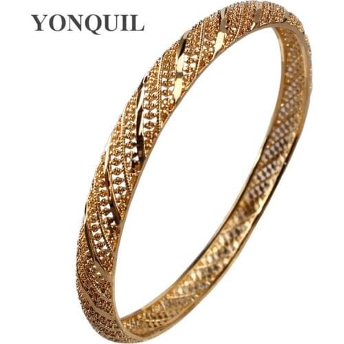 Newest Dubai Gold Color Cuff Bangles Women intage Bracelets African European Ethiopia Jewelry Wedding Bangles Accessories