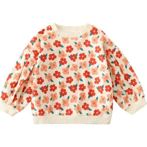 2021 spring new girls' western-style printed sweater Korean version of childrens spring childrens flower fashionable blouse