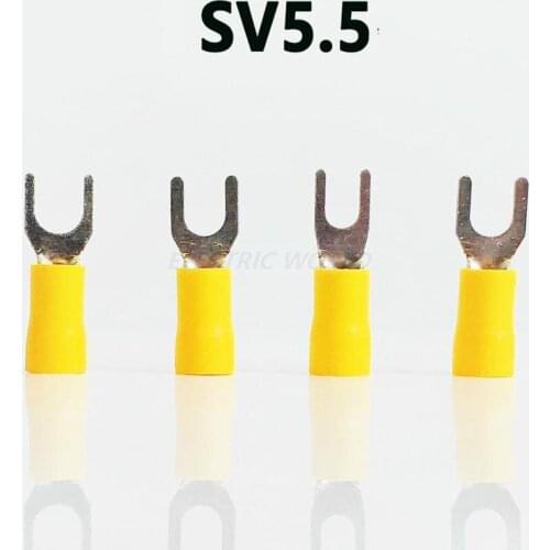 100pcs Wire connector Fork Spade Crimp Insulation Terminal SV5.5-4 SV5.5-5 SV5.5-6 SV5.5-8 Wire Cable Connector terminal