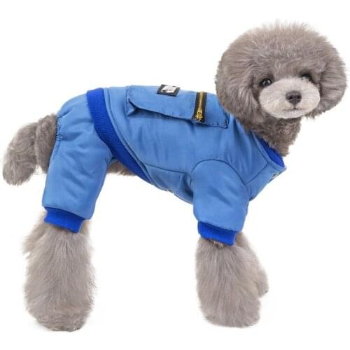 Autumn and winter soiled cotton warm and thick clothes, pet cotton clothes, with pockets, blue and red dog clothes