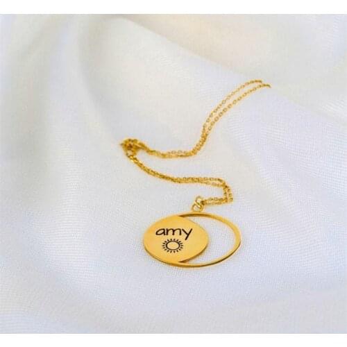 Custom Circle Name Necklace Hollow Moon Necklace Stainless Steel Simple Sun Personalized Necklace Customized Jewelry