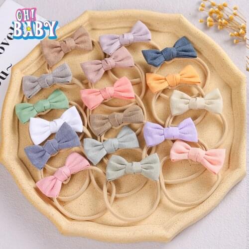 Solid Color Little Bowknot Baby Girl Headband Child Elastic Nylon Infant Bow Headwear Turban Headwraps Baby Hair Accessories