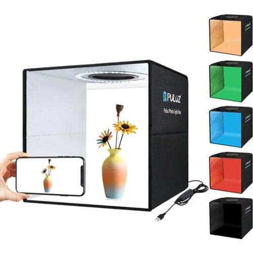 PULUZ Lightbox Mini Photo Studio Light Box with 6 Color Backdrop Photo Shooting Tent Kit 80Pcs LED Foldable Photography Lighting