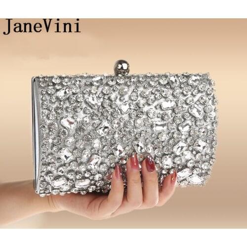JaneVini 2019 Luxury Handbags Women Bags Designer Silver Crystals Purses Summer Wedding Evening Party Prom Clutch Crossbody Bag
