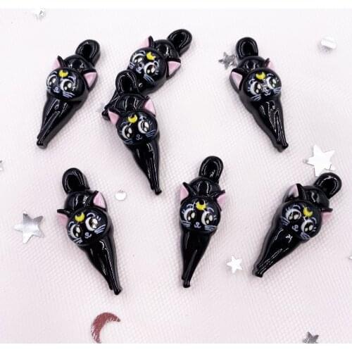 Hand Painted Resin Kawaii Colorful Black Cat Flatback Cabochon Stone 12PCS Scrapbook DIY Decor Home Figurine Crafts OH352