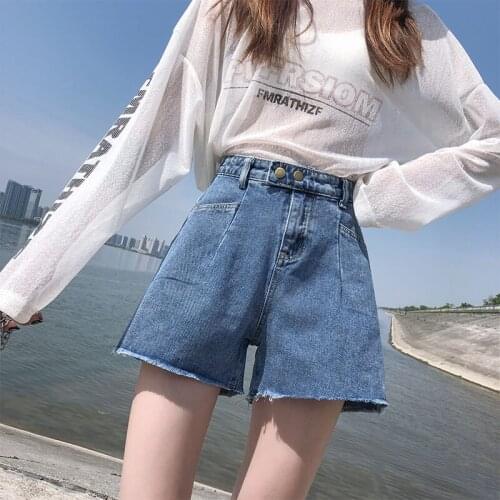 Womens Fit 2021 New High Quality Denim Tide Female Pants Summer Plus Size solid color Loose Mom Shorts Jeans Streetwea Casual