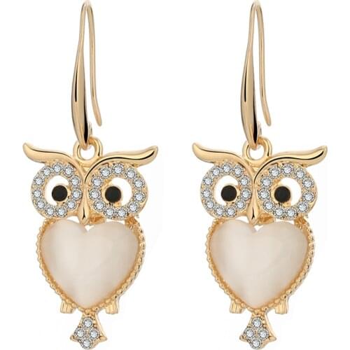 Free shipping new owl earrings creative jewelry animal opal earrings aretes de mujer modernos 2019