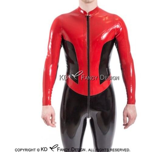 Sexy Latex Catsuit With Front To Back Crotch Zipper Long Sleeves Trims Rubber Bodysuit Overall Zentai Body Suit LTY-0262