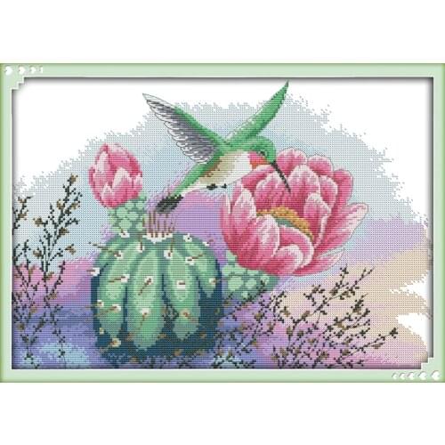 Joy sunday animals style Flowers and hummingbird dmc-embroidery-floss peace cross stitch for sitting room decoration