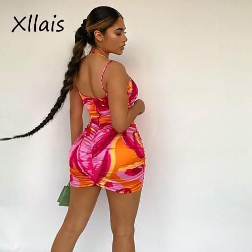 XLLAIS Sexy Tie Dye Printed Dress For Women Fashion Swirl Irregular Mini Outfits 2021 New Beach Wedding Evening Club Vestidos