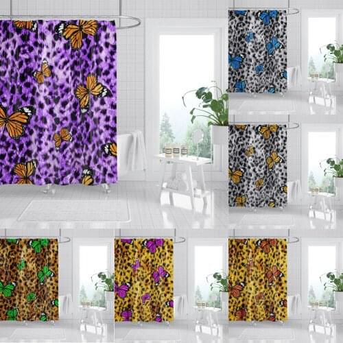 Leopard Fabric Shower Curtain Butterfly Art Painting Bathroom Waterproof Bath Curtain cortina de baño douchegordijn 3D Print