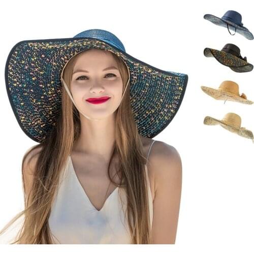 WZCX Multicolor Bow Shading Big Brim Fashion Dome Straw Hat Outdoor Wide Brim Sun Protection Beach Hat Women Summer Cap
