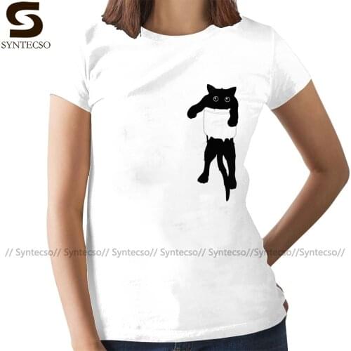 Pocket Cat T-Shirt Hang Loose Black Cat Pocket Art T Shirt Green Short-Sleeve Women tshirt Ladies Tee Shirt