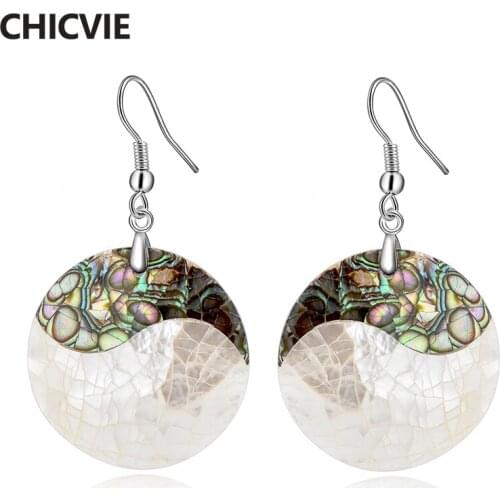 CHICVIE Retro Style Abalone Shell Splice Round Earrings For Women Luxury Simple Handmade Personality Jewelry Earring SER170045