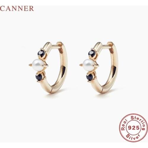 CANNER INS Pearl Diamond Earrings Hoops 925 Sterling Silver Earrings For Women Silver Jewelry Earring Pendientes Aretes De Mujer