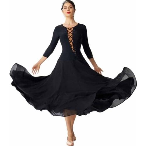 M-2021 High-end woman ballroom dance practice dress long sleeves waltz tango practice clothes standard dance wear for sale