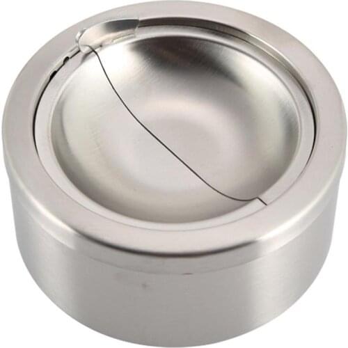 1pc 304 Stainless Steel Cigarette Lidded Ashtray Silver Windproof Ashtray with Lid
