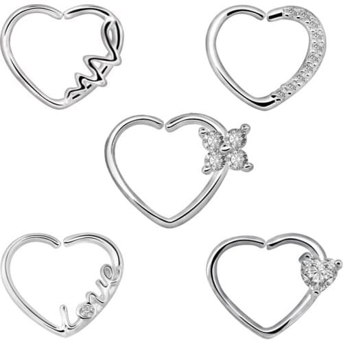 1PCS Heart Shape Nose Piercings Daith Piercings Septum Ear Cartilage Piercings Conch Piercings Labret Rings Body Jewelry 1mm