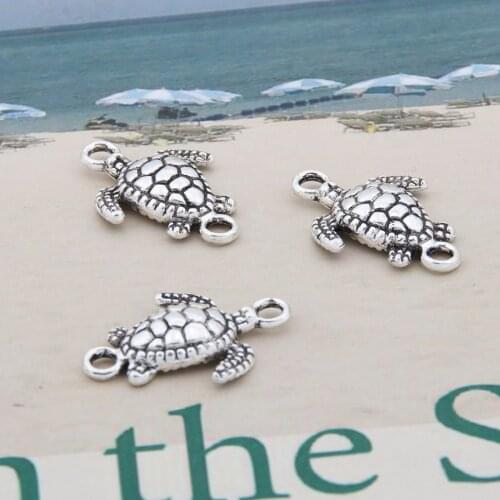 10Pcs Silver Color Tortoise Charm Fit Neckalce DIY Making Sea Animal Pendant Jewelry Accessories A2039/A3399