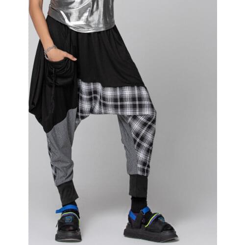 2020 Women/men Casual Pants Drop Crotch Hip Hop Pant Harajuku Unisex Patchwork Colour Block Elastic Bottom and Waist Side Pocket