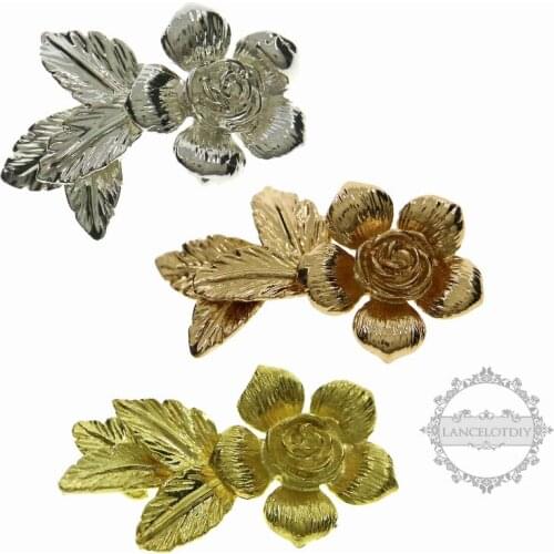 25x15MM Rose Gold Silver Raw Brass Victorian Style Flower Leaf DIY Pendant Charm Supplies 1800377