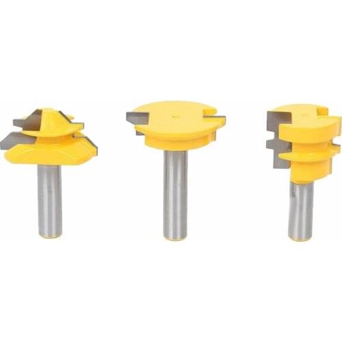 3pcs 12mm 1/2" Shank Tenon Router Bits Set Drawer Molding 45 Degree Lock Miter Bit Glue Joint Wood Milling Cutter MC03130