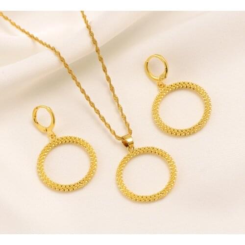 African Jewelry Sets Pendant Necklaces Earrings Women Gold Color Round Chains wedding party gifts PNG