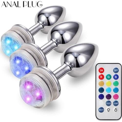 ANAL PLUG LED Colorful Light Metal Anal Plug NO Vibrator Masturbator For Adult Game Anal Dildo Erotic Toys